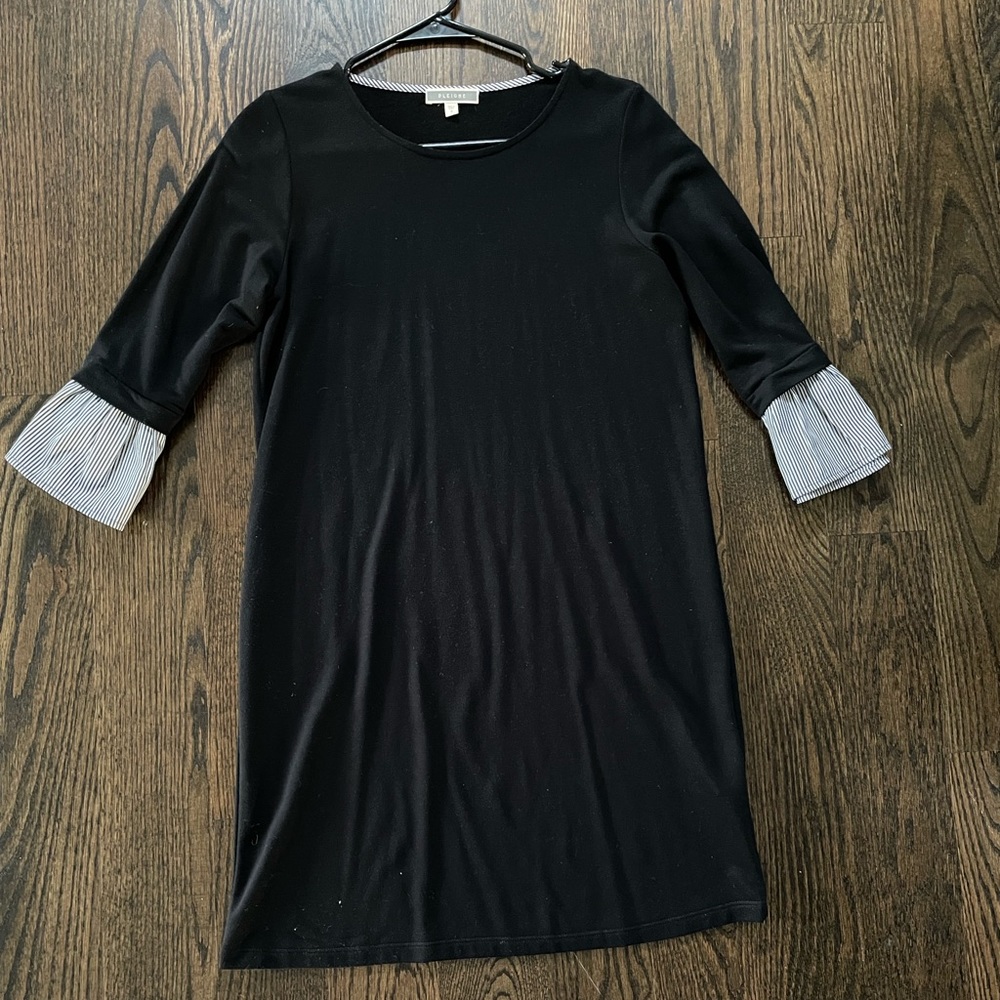 Black Dress with Pin-Stripe Bell Sleeve Detail